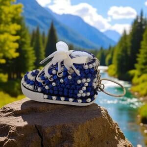 Zeta Phi Beta Keychain Blue Rhinestone and White Pearls Custom Made Shoe